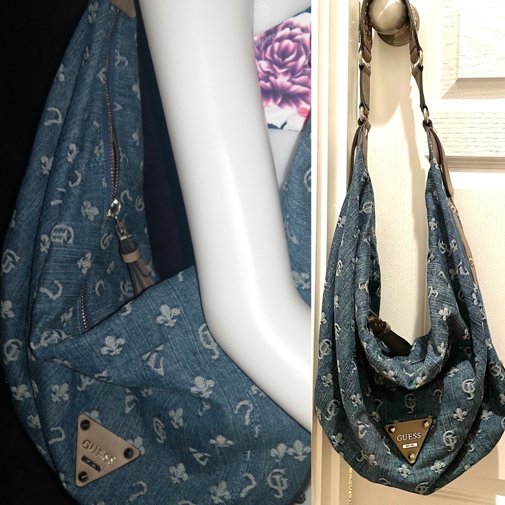 - Guess “Wild at Heart” Y2K Denim Hobo Bag, Excellent Condition